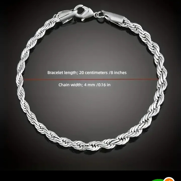 2pcs 925 SS Stamped 28" Necklace and Bracelet set - (rope braid chain) - Picture 3 of 3